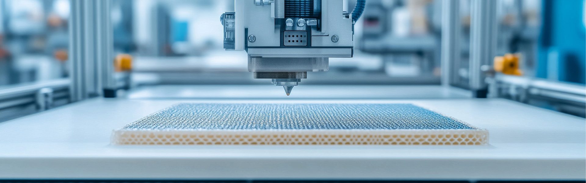 Das Bild zeigt eine 3D-Druckmaschine oder eine Präzisionsbearbeitungsmaschine in einem industriellen Umfeld. Es wird wahrscheinlich verwendet, um komplexe Bauteile herzustellen oder zu bearbeiten.